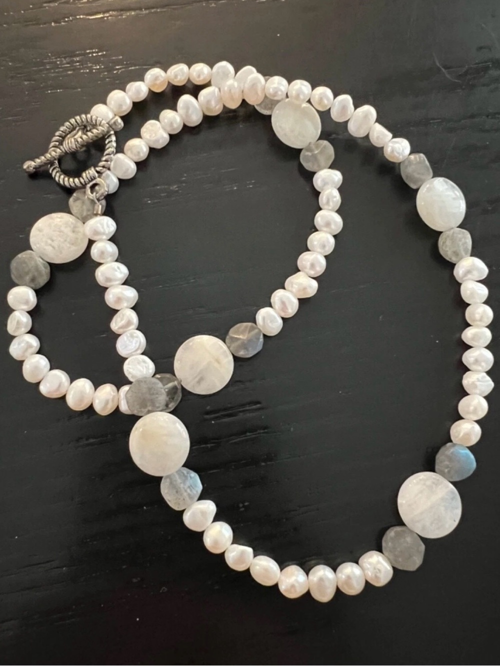 Freshwater Pearl Moonstone Labradorite Beaded Necklace Toggle Clasp